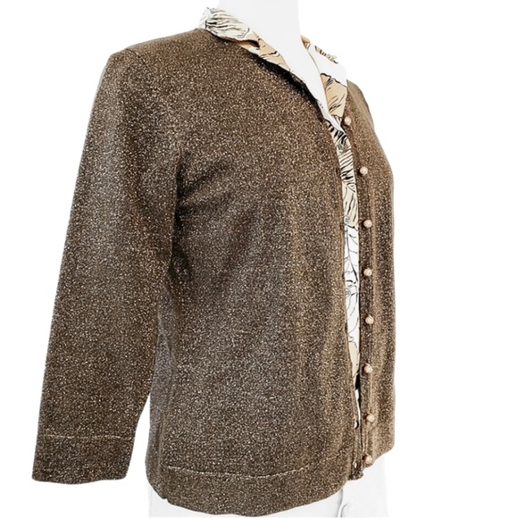 VINTAGE 90s Metallic & Brown Button Cardigan by August Silk - Picture 3 of 8